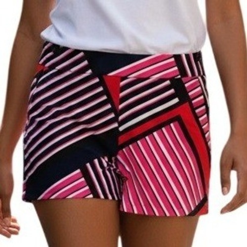 EXPRESS Geometric Striped Red Hot Pink Navy & White Side Zip Shorts NWOT 00